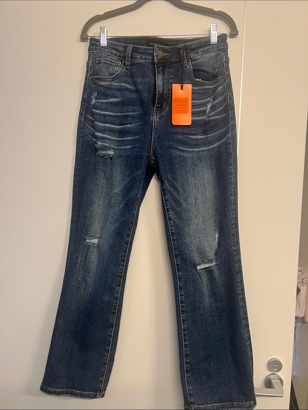 Risen Los Angeles Straight Leg Crop Jeans in Dark Blue Vintage Wash 9/29